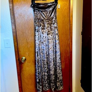 Strapless Velvet Maxi Dress in Silver and Black